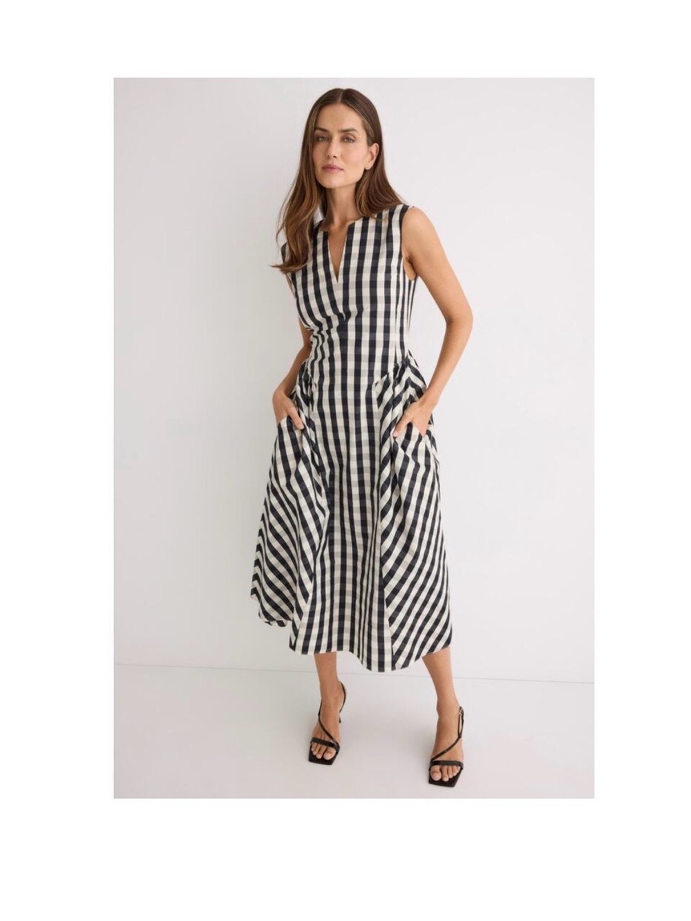 Tanya Taylor Black & White Gingham Sleeveless Midi Dress